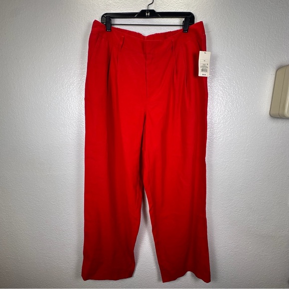 a new day Pants - A New Day Women's Red Pleated Wide-Leg Twill Dress Pants Size 14
